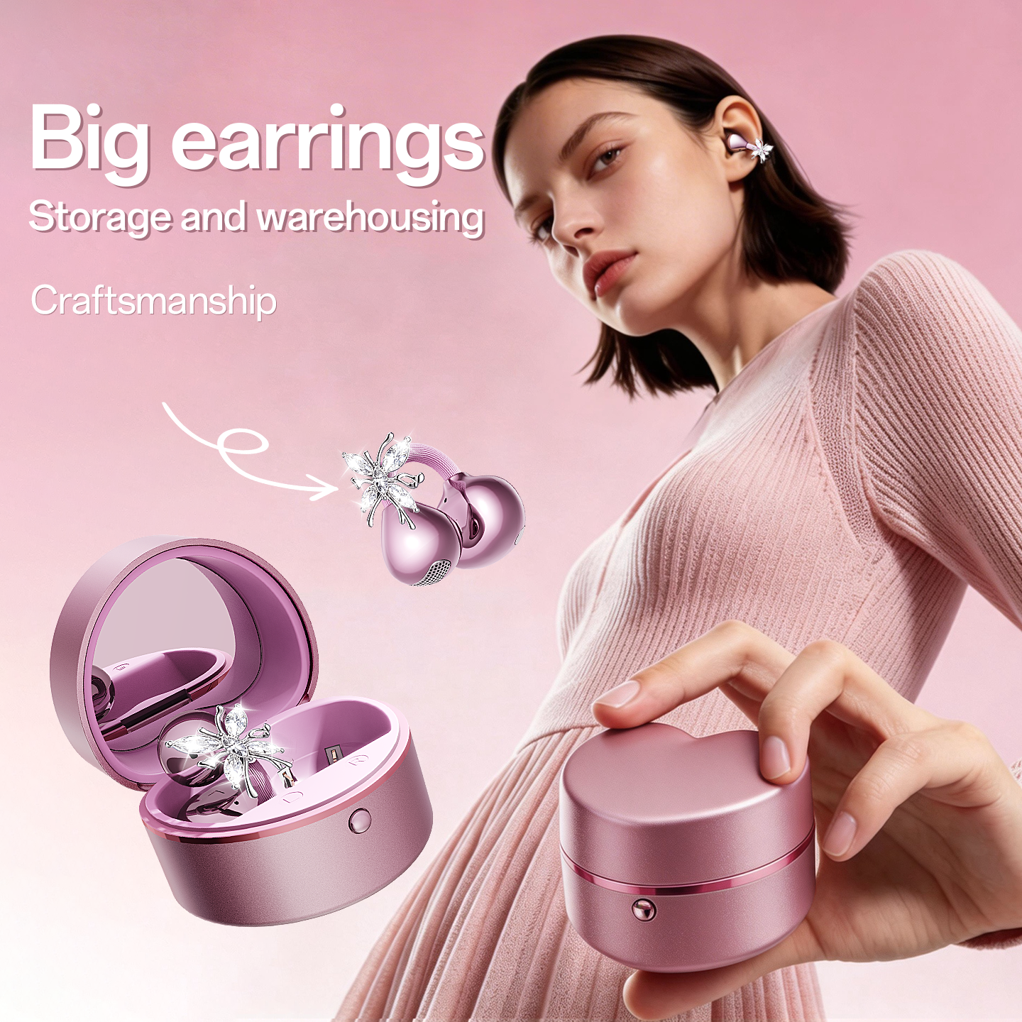 Open-Ear Sport Earbuds, Clip-On Headphones, with Makeup Mirror & Earrings (M186)