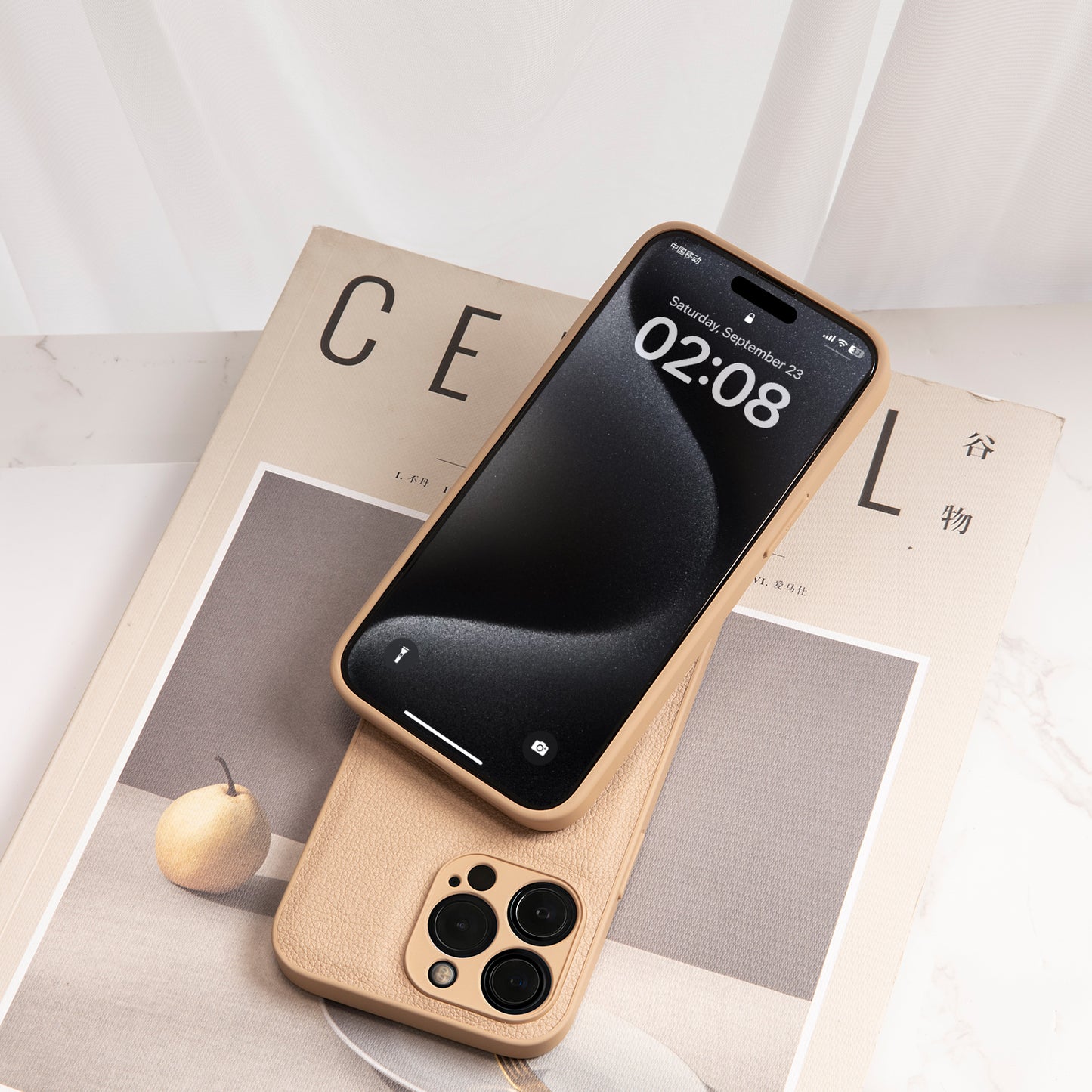 Étui en cuir végétalien pour iPhone 15 Pro