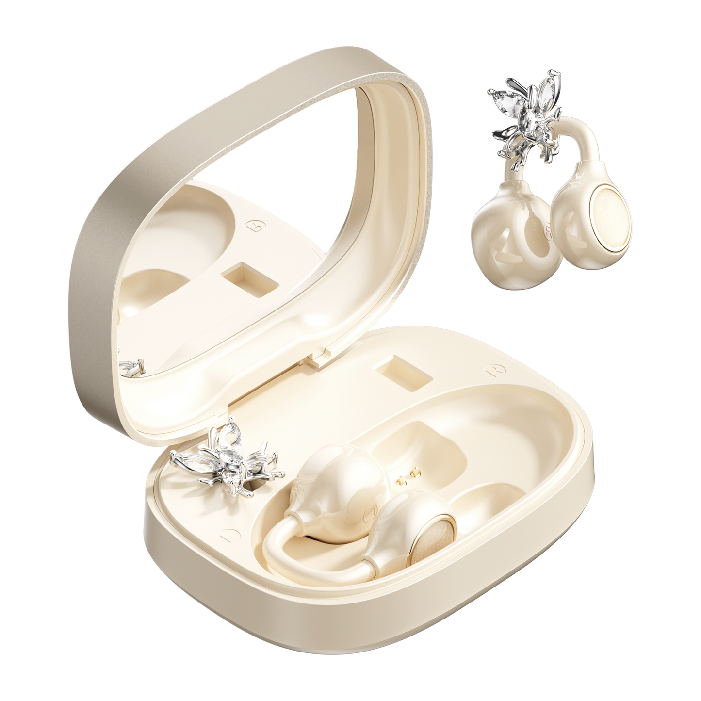 Open-Ear Sport Earbuds, Clip-On Headphones, with Makeup Mirror & Earrings (M183)