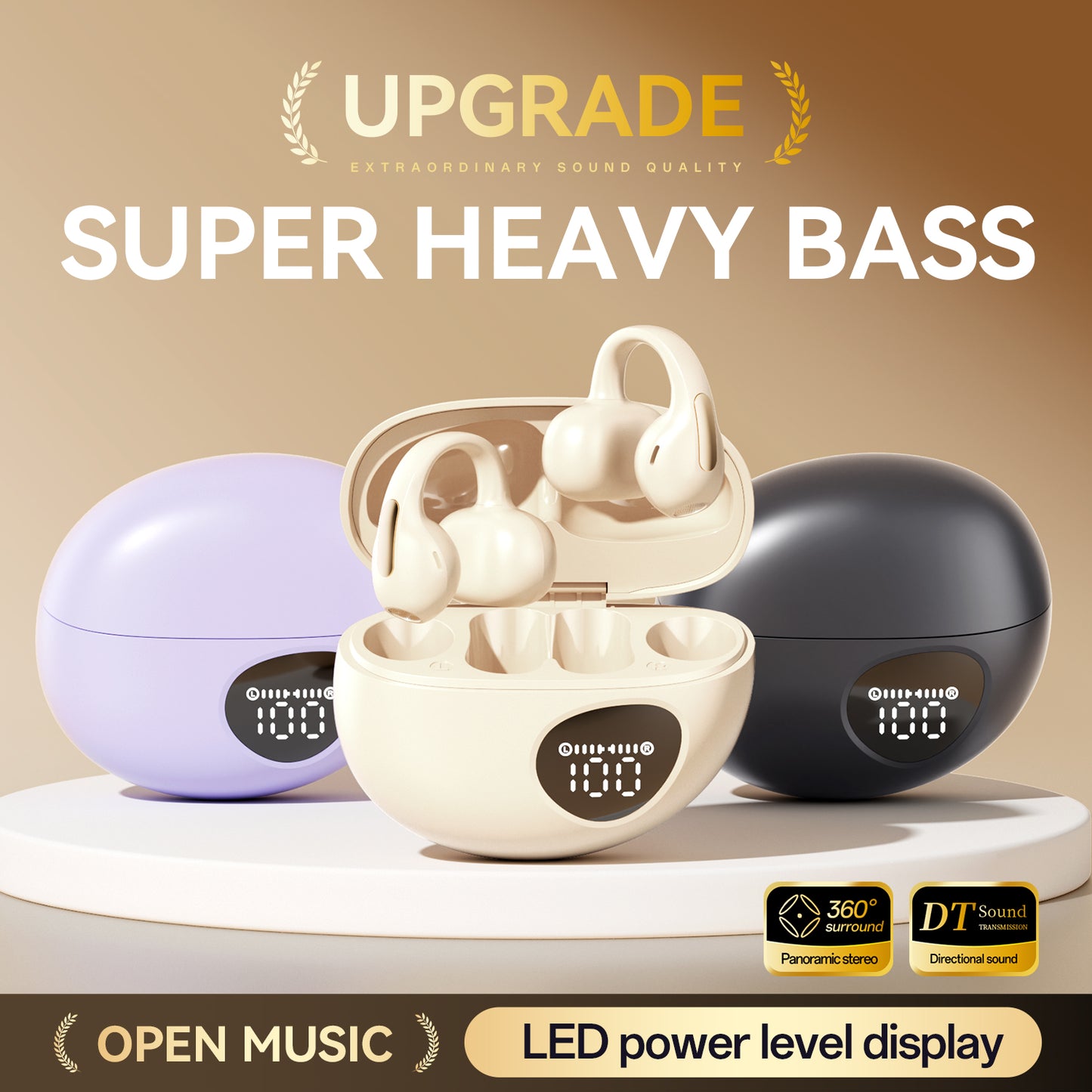 Open-Ear Sport Earbuds, Clip-On Headphones (M158)