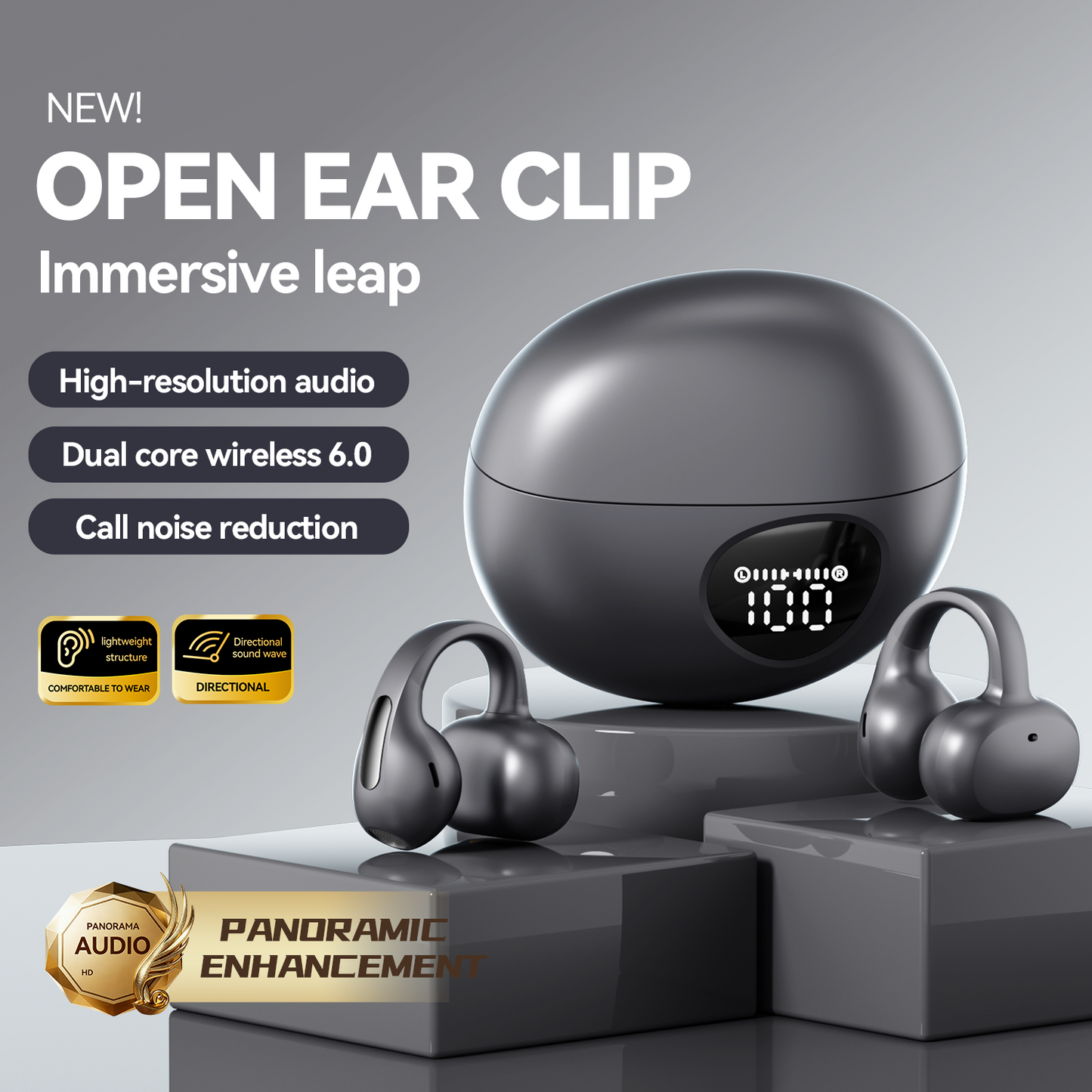 Open-Ear Sport Earbuds, Clip-On Headphones (M158)