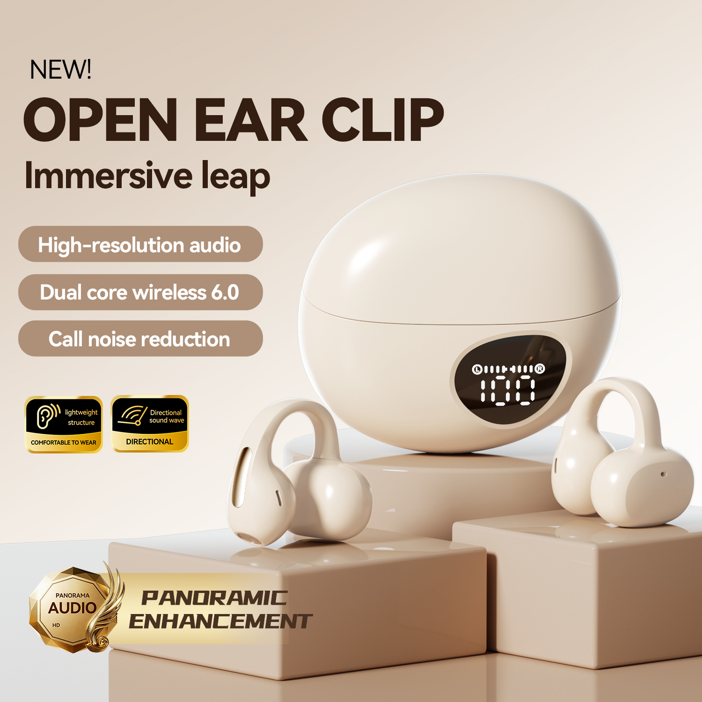 Open-Ear Sport Earbuds, Clip-On Headphones (M158)