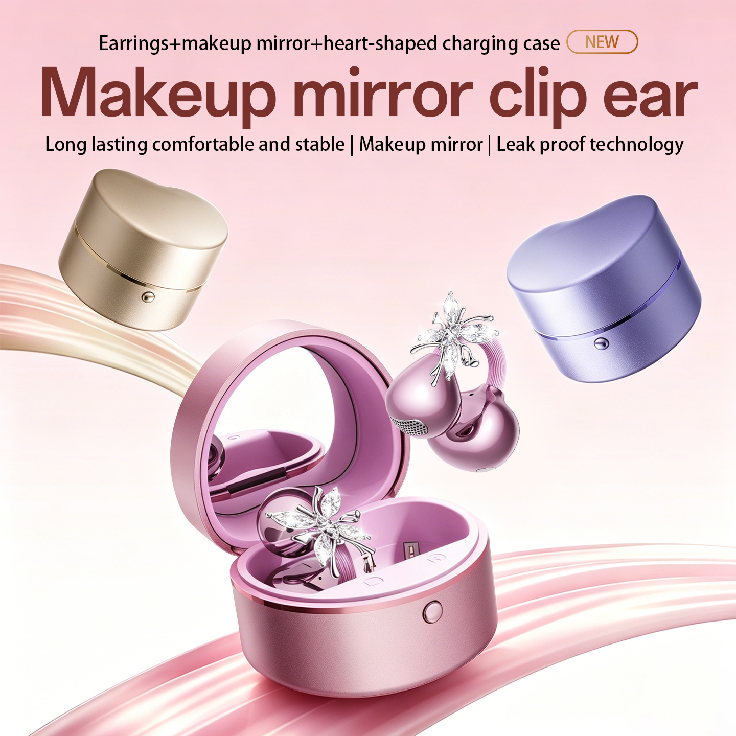 Open-Ear Sport Earbuds, Clip-On Headphones, with Makeup Mirror & Earrings (M186)