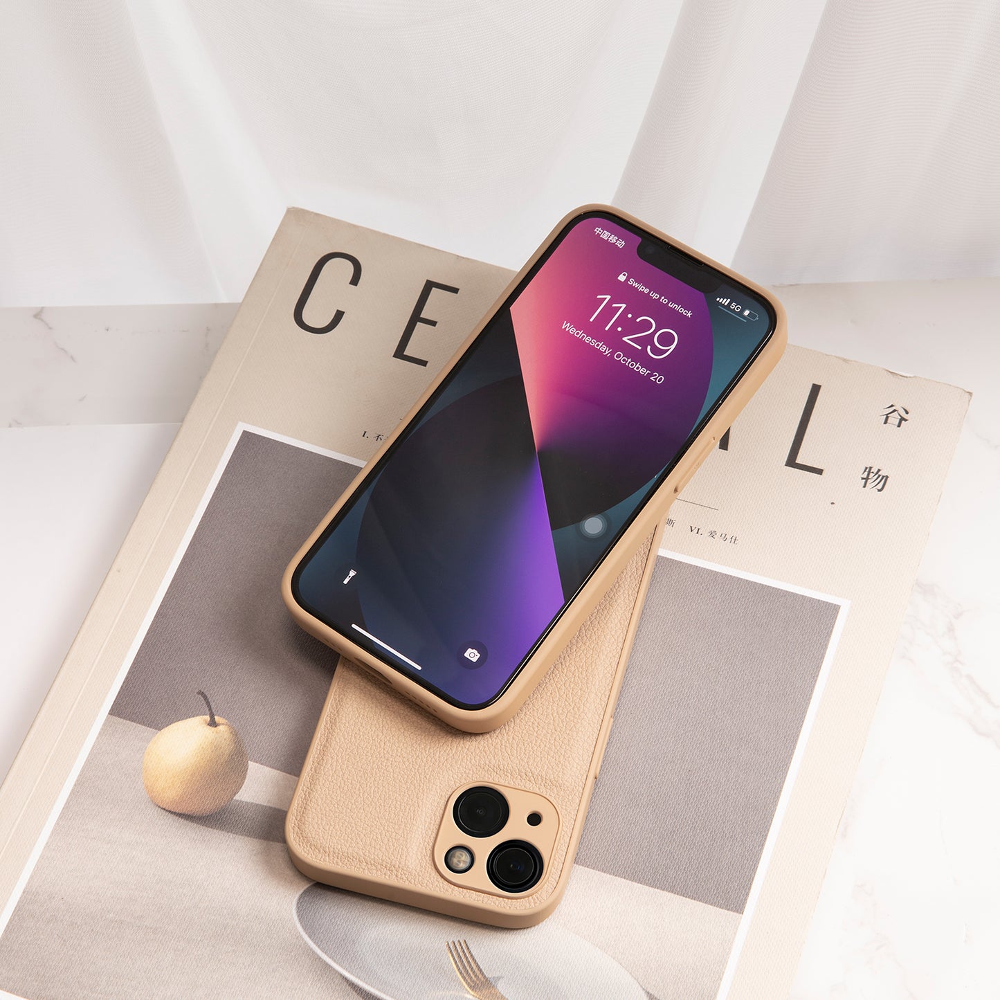 Étui en cuir végétalien pour iPhone 15 Plus