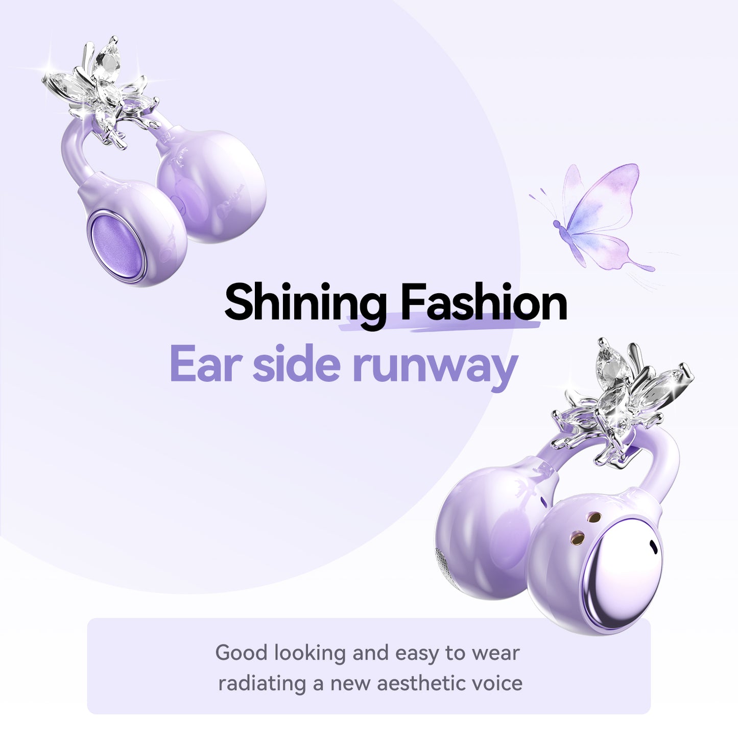Open-Ear Sport Earbuds, Clip-On Headphones, with Makeup Mirror & Earrings (M183)