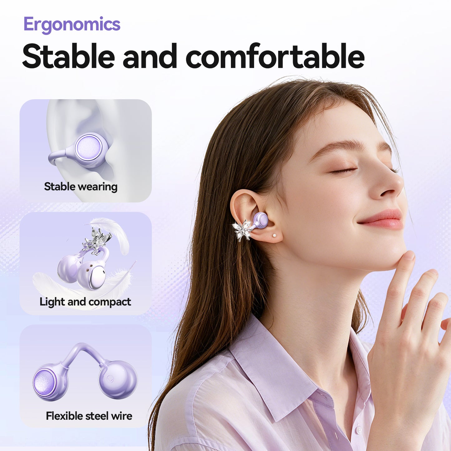 Open-Ear Sport Earbuds, Clip-On Headphones, with Makeup Mirror & Earrings (M183)