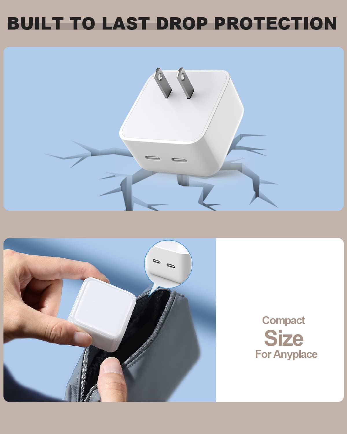 Dual USB-C FAST Charger Cube, 40W PD (US), 2 Pack