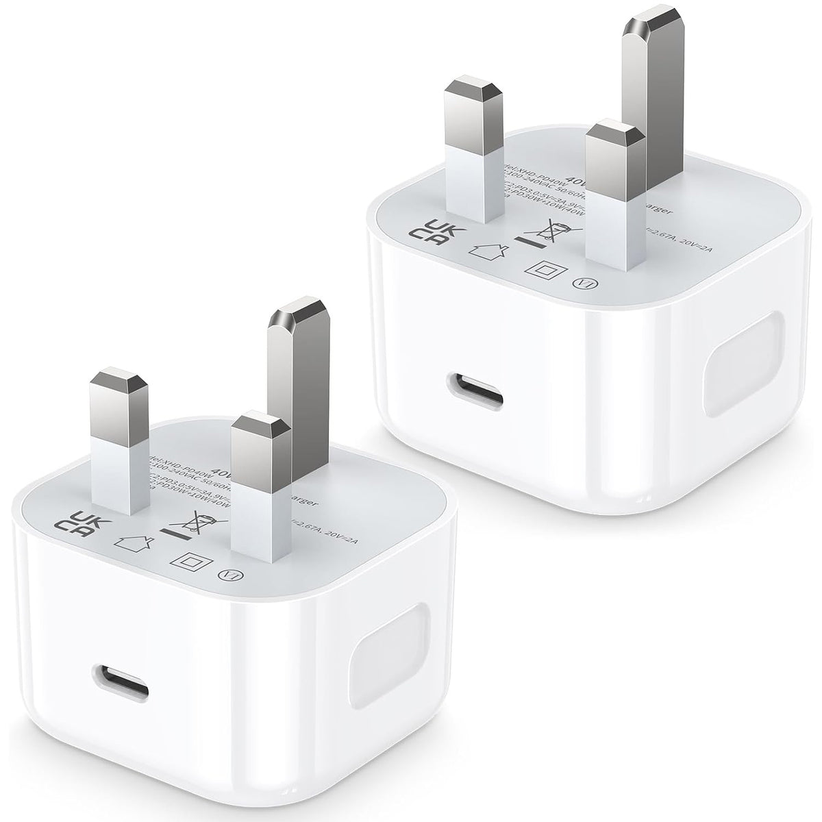 USB-C FAST Charger Cube, 40W PD (UK), 2 Pack