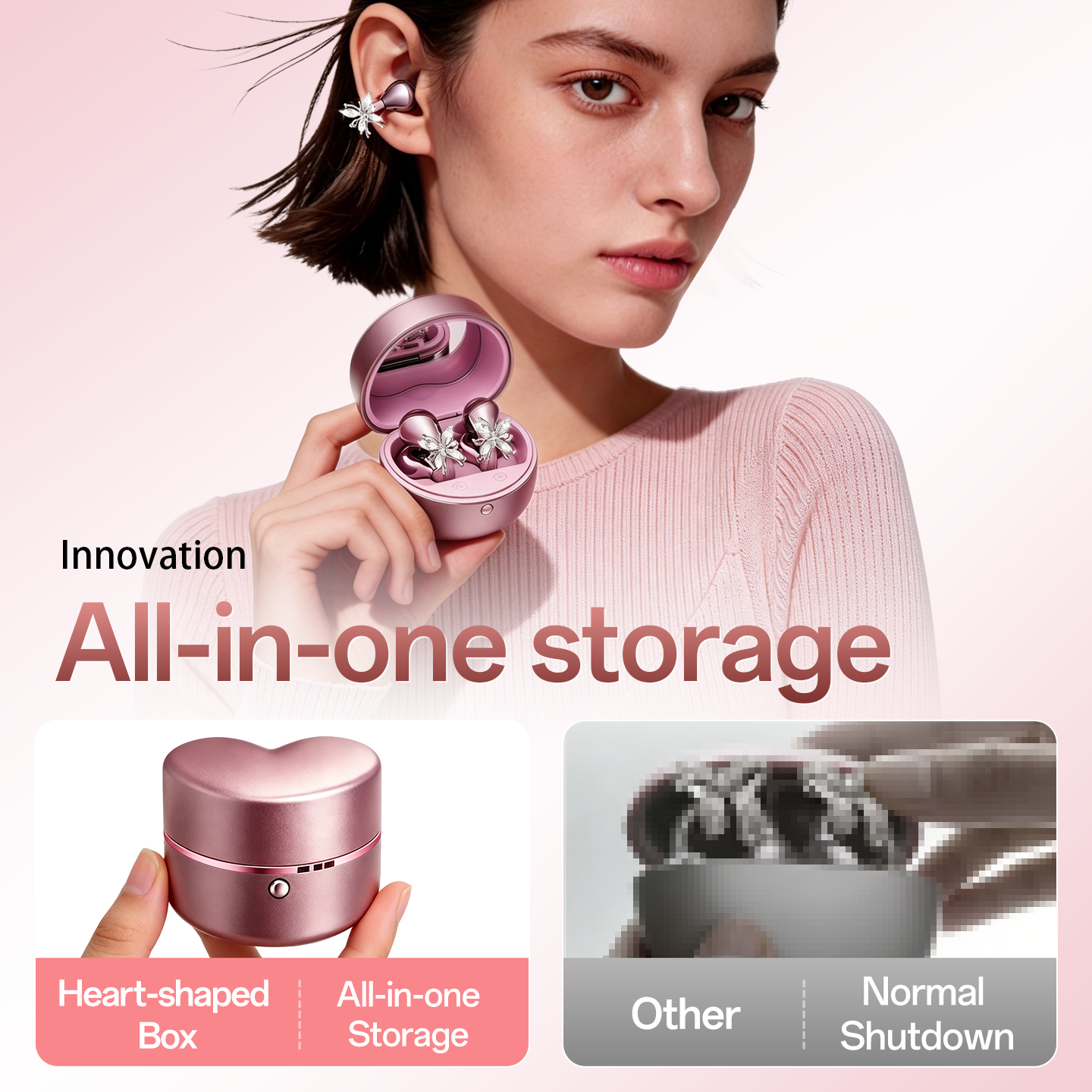 Open-Ear Sport Earbuds, Clip-On Headphones, with Makeup Mirror & Earrings (M186)