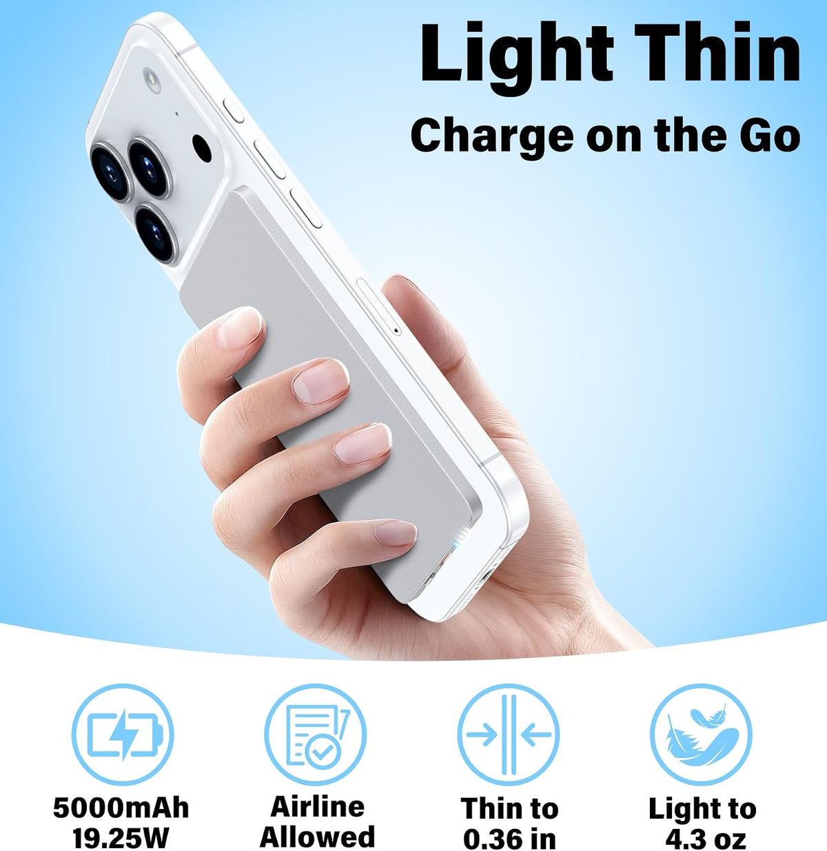 3-in-1 MagSafe Power Bank, Ultra-Slim 5000mAh 22.5W