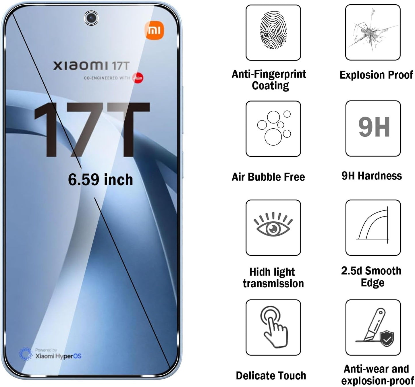 Xiaomi 17T Screen Protector, 2 Pack