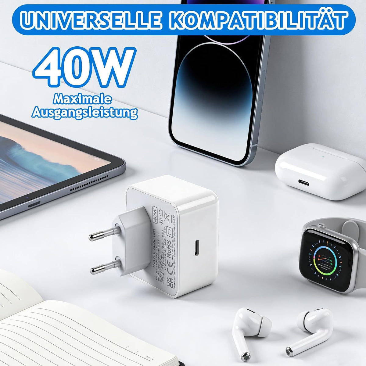USB-C FAST Charger Cube, 40W PD (EU), 2 Pack