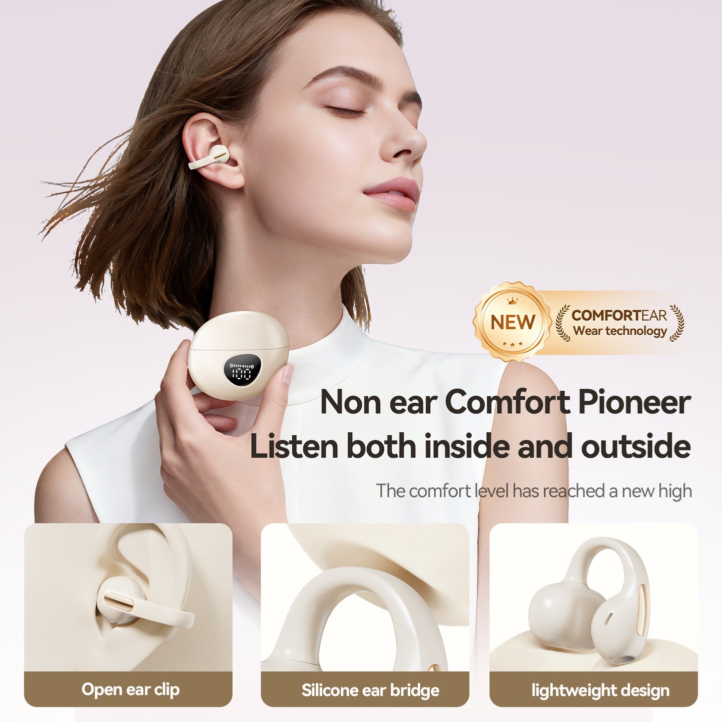 Open-Ear Sport Earbuds, Clip-On Headphones (M158)