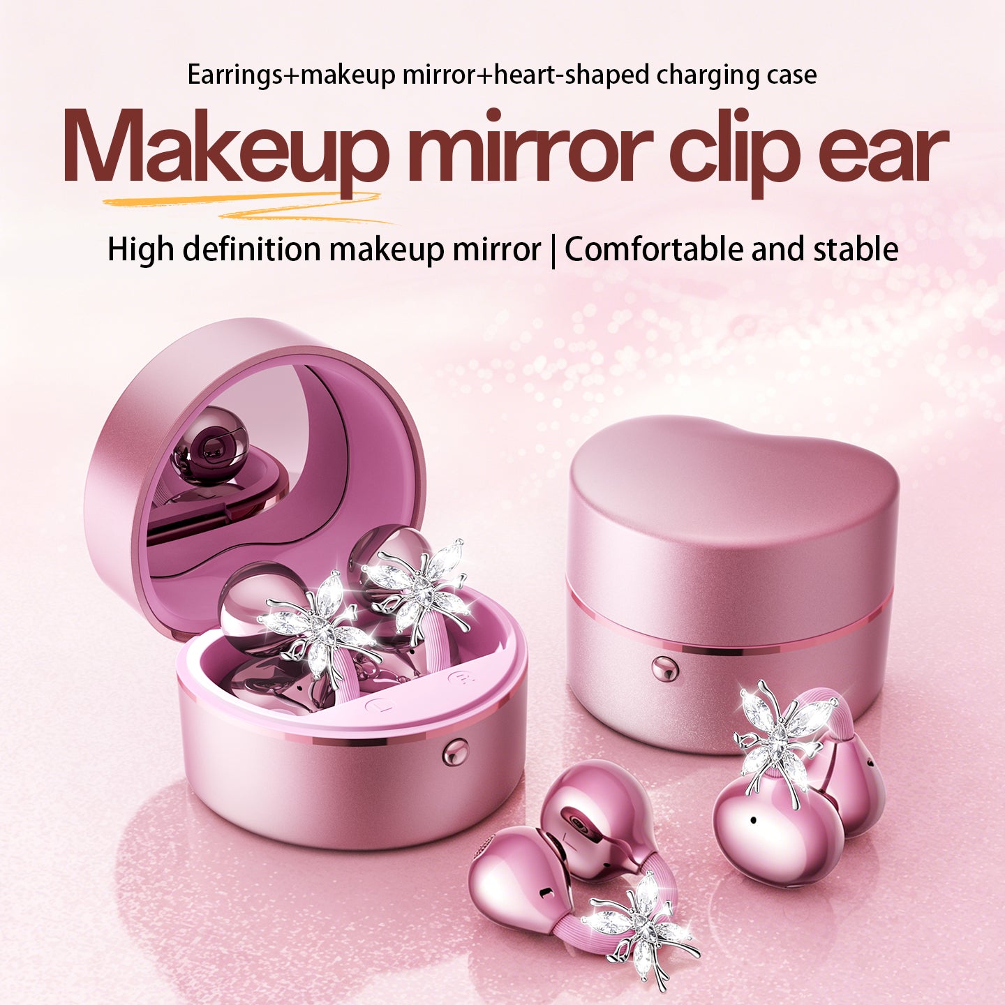 Open-Ear Sport Earbuds, Clip-On Headphones, with Makeup Mirror & Earrings (M186)