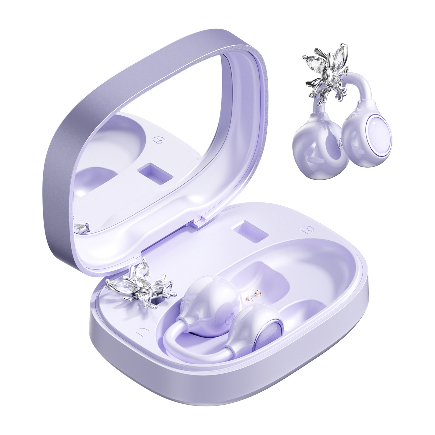 Open-Ear Sport Earbuds, Clip-On Headphones, with Makeup Mirror & Earrings (M183)
