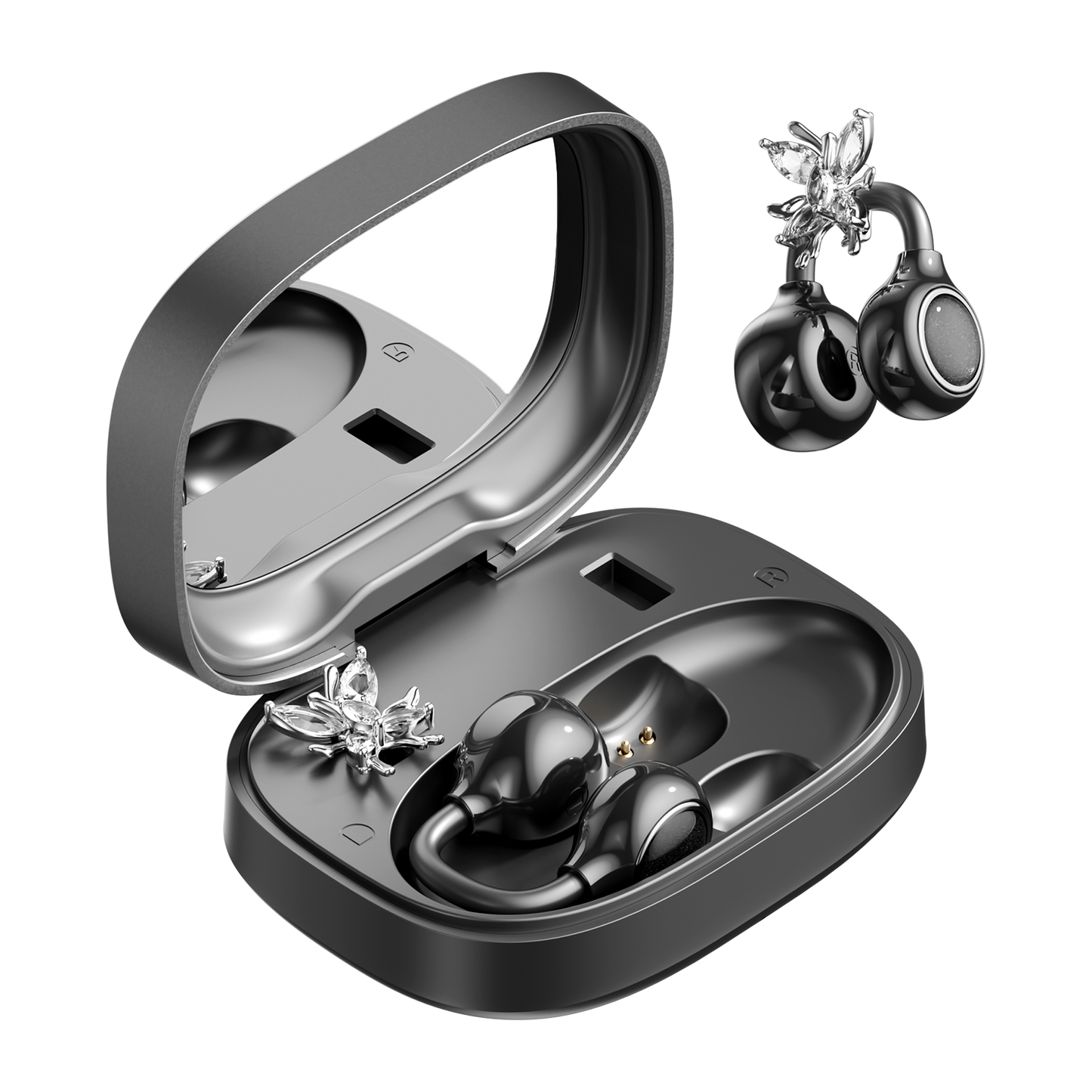 Open-Ear Sport Earbuds, Clip-On Headphones, with Makeup Mirror & Earrings (M183)